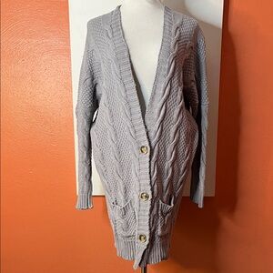 Gray Cable Knit Cardigan Boyfriend Sweater